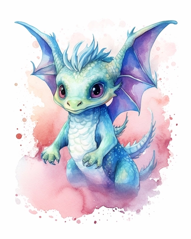 watercolor baby dragon flying clipart multicolor high detail