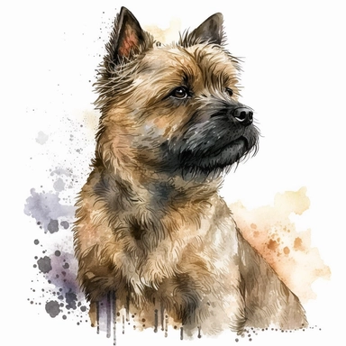 Generate a watercolor-style image of a Cairn Terrier dog Clipart with natural watercolors on a white background