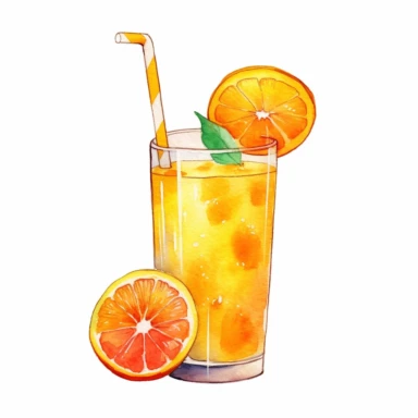 watercolor orange juice in glass clipart, white background