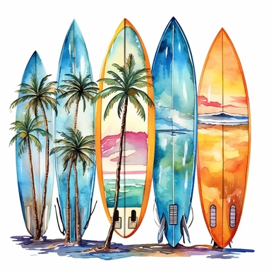 watercolor clipart tropipcal surf boards