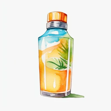 watercolor clipart of a sun screen lotion, white background, crisp details