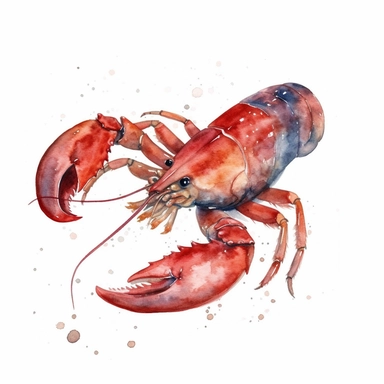 Watercolor crawfish clipart, white isolated background, space out, hd