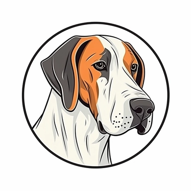 logo, color pencil drawing Great Dane dog , head, facing front, cute, circle frame, cartoon clipart, vector, bold line, white isolated background, high definition