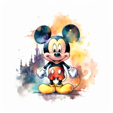 Watercolor Mickey Fantasy Png Clipart, Printable Fairytale Disney Mickey Art Print Svg, Magical Storybook Scrapbook Ephemera, isolated, cyberpunk style, isolated, 4k