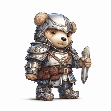 Adorable cute fantasy Teddy bear dressed like a knight, nursery art, clipart image, lineart image, white background, very detailed, 8k