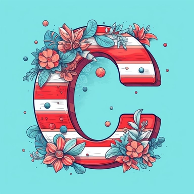 isolated flat clipart on a white background of a cute letter С on a blue background and red horizontal stripes tshirt design graphic, in the style of daniel f. gerhartz, transcendent, nikon d850, art of burma, captures the essence of nature, in the style of organic forms and patterns, expansive skies, hyper-detailed illustrations, i can't believe how beautiful this is, lively colors