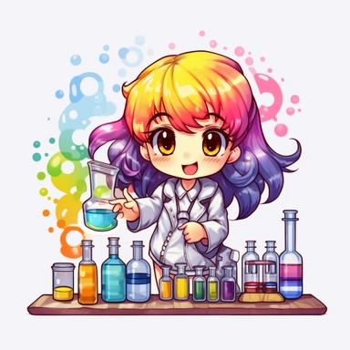 kawaii japanese style rainbow science lab filled with bubbling test tubes, beakers, and a quirky scientist conducting experiments with funny results, Best quality, 8K, HD, white background, no background, sublimation file, png, 2d, Cute kawaii style, vect