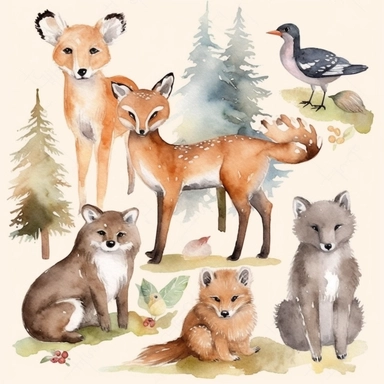 Woodland animals watercolor clipart, forest animals clip art, nursery decor, bear, fox, owl, hedgehog, rabbit, deer