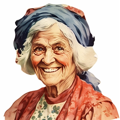Vintage 1920 Granny smiling Clipart Illustration, Chromolithograph, 1920s Illustration, Vintage, Chromolithograph, Colorful, Antique, Ephemera, Clipart, 8k, Isolated on white