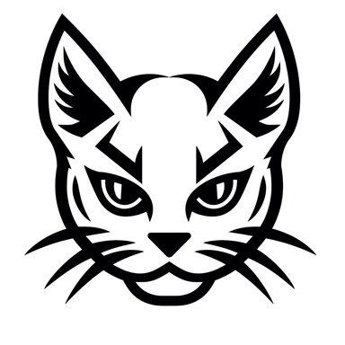simplified monochrome outline of a cute front facing Highlander cat head, clipart, svg cut,