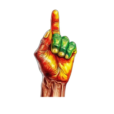 Red yellow green juneteenth hand raised 2 fingers Watercolor Clipart, Cartoon, hyper realistic, intricate detail, illustration style, high solution, on the white background