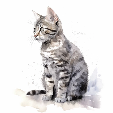 life drawing watercolour clipart grey tabby cat playing