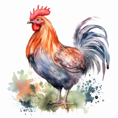 An endearing watercolor Hen bird clipart of Hen bird playing with elements 300DPI