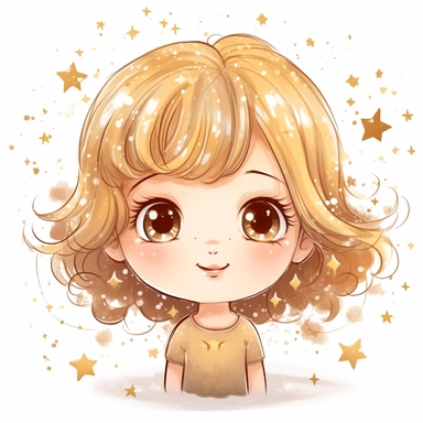 clipart of cute little girl shining, glitter, diamonds , stars, kawaii white background