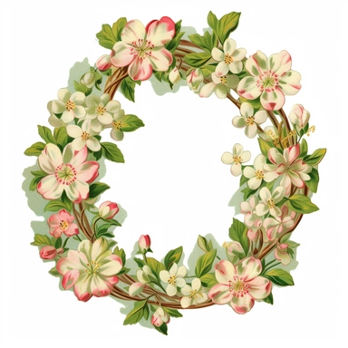 Vintage 1920 Apple Blossom Oval Floral Wreath Illustration, Chromolithograph, Die Cut, 1920s Illustration, Vintage, Chromolithograph, Colorful, Antique, Ephemera, Clipart, 8k, Isolated on white