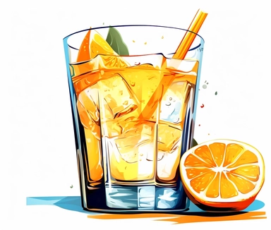 orange juice in a glass clipart, in the style of light orange and dark aquamarine, anime-influenced, use of common materials, white and orange, li-core, precisionist style, hispanicore,white background