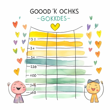 mockup of a goodness chart to track acts of kindness and good deeds throughout the week, flat vector clipart for kids, Minimalist cartoon style, creative design with watercolors, on white background
