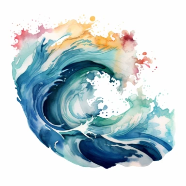 Get lost in the symphony of colors and patterns within the Watercolor Ocean Waves, a visual delight for the senses. clipart, on white background