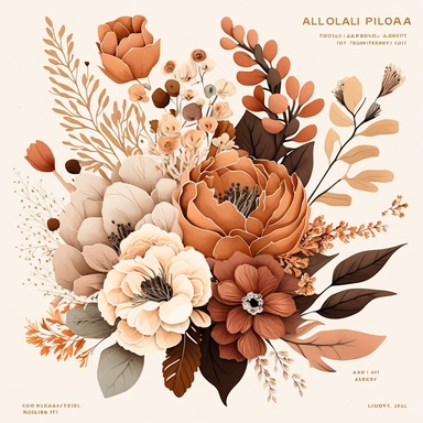Terracotta Floral Clipart bouquet, pastel, orange and brown colors, watercolor, white background