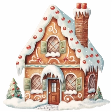 a watercolor gingerbread house, Vintage color pallete, on a white background, gingerbread walls, gingerbread house, gingerbread models, gingerbread, watercolor pencil drawing style, on a white background, clipart, cartoonish style, full body, in the style