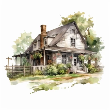beautiful detailed rustic watercolor farmhouse, clipart, minimalistic, digital art, 4k