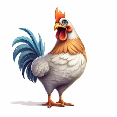 Illustration of a cute hen against white background, cartoonish style, highly realistic, white background, unreal engine 5, clipart, PNG pure white background, high resolution, hyper detailed, best quality, high detailed illustration