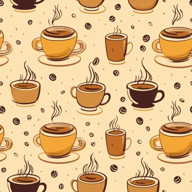 seamless pattern of coffee cups on a light brown background, clipart,