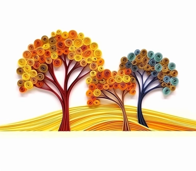 africa accacia trees landscape, art of quilling clipart, gold and glory pastel mute soft colors, illustration, white solid background,