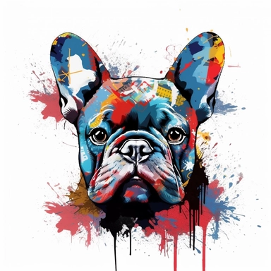 graffiti style french bulldog clip art white background