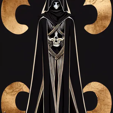 medieval character concept, black cloaked mercenary, representing death, feminine form, png, png cut out, dark blacks, intricate detail, symmetrical design clipart,
