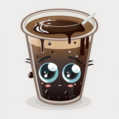 clipart cute cup of ice americano coffee with small eyes, white background, no text
