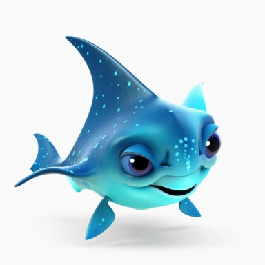 manta ray 3d Cute Animated Sea Animal Clipart, disney pixar style Animated ocean clipart, white background