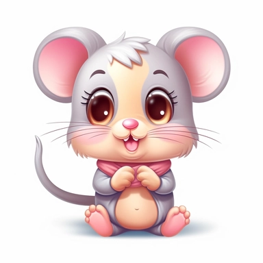 clipart, cute kawaii mouse isolated on a white background, cartoon style, chibi style, vector, 3D, no shadows