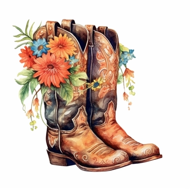 Western Floral Boot Watercolor Clipart, hand draw Illustration clipart, 4K, extremely detailed