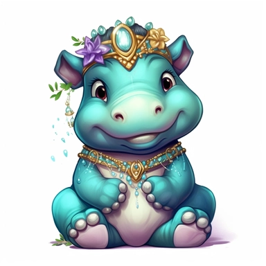 cute hippopotamus, clipart, cartoon, in style of jasmine becket-griffith, white background