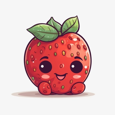 cute Strawberry, happy and smiling, bold line, clipart, sticker, white background, no shadow, 8k detail