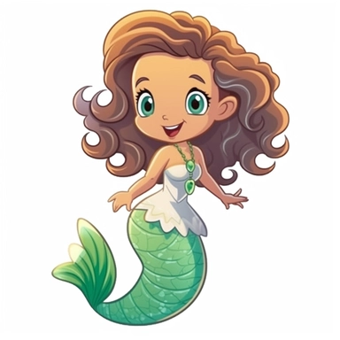 a mermaid, Perfect for nursery art and children's book illustration style, simple, cute, full color, clipart, disney animation, single object, white background for removing background