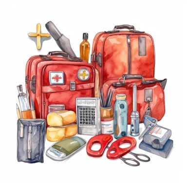 emergency medical nursing equipment,Watercolor style, Clipart,on white background with margins