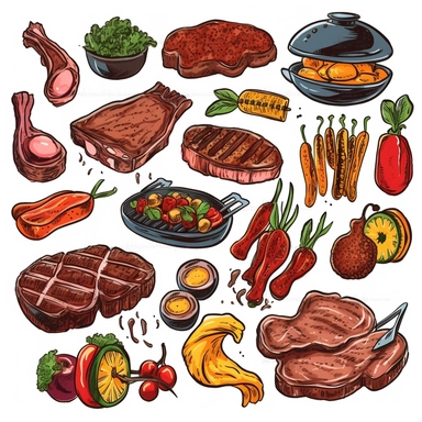 beef,bbq,doodle,clipart,whitebackground