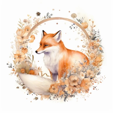 fox moon clip art october download, in the style of intricate, delicate flower and garden paintings, light white and orange, the stars art group (xing xing), dreamy watercolor florals, faux naïf, shaped canvas,white backgound