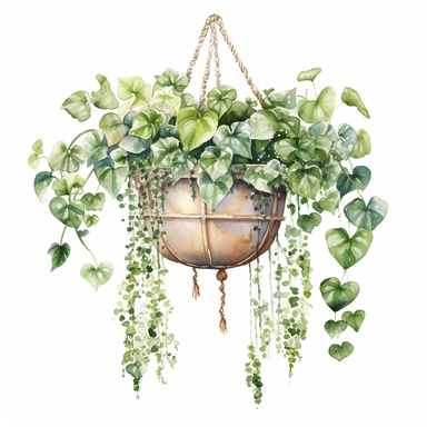 Vintage Beautiful Hanging plant Watercolor Clipart, white background