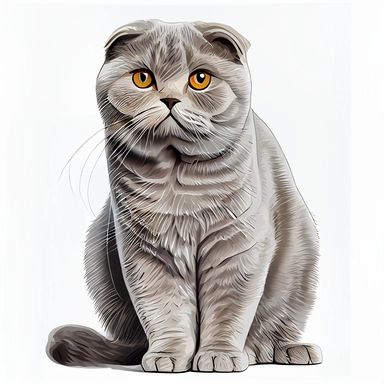 Scottish Fold Cat Breed, full body, hand draw Illustration clipart, 4K, extremely detailed