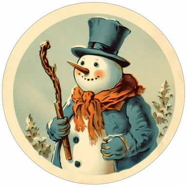 clipart with vintage christmas card style snowman on a white background