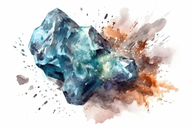Watercolor, Generate an illustration of a W-type asteroid, composed of a mix of metal, rock, and water ice clipart, hd, on a white background, spaced out