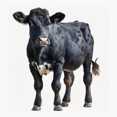 detailed watercolour 4k cute full black cow old adult big cow full body clipart white background