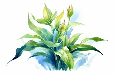 Watercolor, Generate an illustration of imbricate leaves unfolding from a bud, clipart, hd, on a white background, spaced out