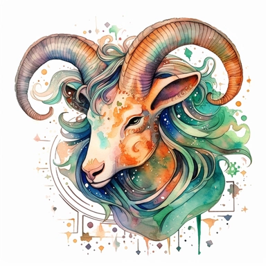 Clipart Capricorn zodiac sign ,stars, whimsical watercolor and fineliner ink,white background, transparent background hyper details, contour, vector