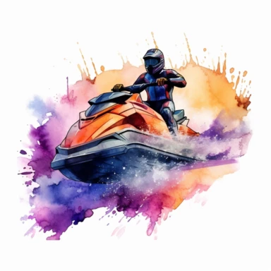watercolor jetski clipart, white background