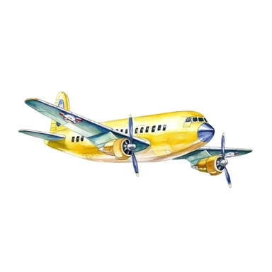 Travel Watercolor Clipart, airplane 19 yellow girly , single object,isolated on white background, highly detailed, hand painted watercolor illustration by Cath Kidston, Emma Bridgewater,white background for removing background--no text shadow font watermark