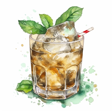 Mint Julep: A classic Southern cocktail made with bourbon, mint leaves, sugar, and crushed ice.watercolor, clipart